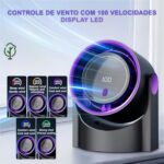 Ventilador de Mesa Recarregável, 100 Velocidades, Motor Turbo Silencioso, Ângulo 180°, Tela LED, Desligamento Automático, Montagem na Parede - Imagem 7