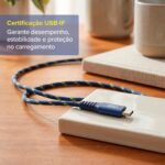 Cabo USB-C para USB-C i2GO CBF 2m 100W: carregamento rápido, alta resistência e certificação USB-IF. - Imagem 5