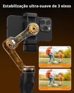 Estabilizador Celular Gimbal 3 Eixos AI Rastreamento Automático,Controle Remoto Destacável,Haste Extensível Integrada,Tripé e Luz Estabilizador Celular para Iphone Vlog Viagem (Preto) - Imagem 3
