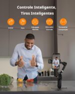 Estabilizador Celular Gimbal 3 Eixos AI Rastreamento Automático,Controle Remoto Destacável,Haste Extensível Integrada,Tripé e Luz Estabilizador Celular para Iphone Vlog Viagem (Preto) - Imagem 6