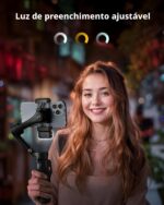 Estabilizador Celular Gimbal 3 Eixos AI Rastreamento Automático,Controle Remoto Destacável,Haste Extensível Integrada,Tripé e Luz Estabilizador Celular para Iphone Vlog Viagem (Preto) - Imagem 7