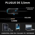 Headset Gamer Pro THREE BROTHERS com microfone omnidirecional, som imersivo e conforto para PC, PS4, PS5 e celular - Imagem 6