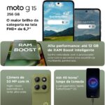 Smartphone Motorola Moto g15 256GB 12GB com câmera 50MP AI, Night Vision, bateria 5200 mAh e tela FHD+ 6.7" NFC Verde - Imagem 4