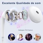 Fones USB-C Premium para iPhone e Galaxy: áudio cristalino, microfone e controle remoto, compatível com USB-C - Imagem 5