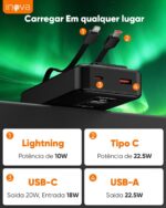 INAVA Power Bank 20000mAh: carregamento rápido 22.5W PD, 4 dispositivos e compatibilidade universal para viagens. - Imagem 7