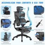 Cadeira de Escritório Ergonômica com apoio lombar duplo, conforto respirável e apoio para pés retrátil para home office e escritório - Imagem 3