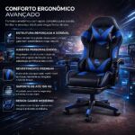 Cadeira gamer ergonômica reclinável com apoio para pés, conforto ideal e suporte lombar para jogar ou trabalhar com mais comodidade. - Imagem 3