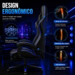 Cadeira gamer ergonômica reclinável com apoio para pés, conforto ideal e suporte lombar para jogar ou trabalhar com mais comodidade. - Imagem 5