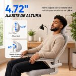 Cadeira de Escritório Ergonômica Cinza com suporte lombar, encosto ajustável e malha respirável para mais conforto no home office. - Imagem 3