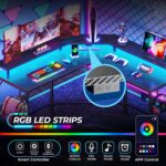 Mesa de jogos Huuger em L com LEDs, tomadas e suporte para monitor: praticidade, organização e imersão total. - Imagem 4