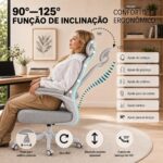 Cadeira de Escritório Ergonômica Cinza com suporte lombar, encosto ajustável e malha respirável para mais conforto no home office. - Imagem 5