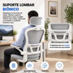 Cadeira de Escritório Ergonômica Cinza com suporte lombar, encosto ajustável e malha respirável para mais conforto no home office. - Imagem 7