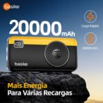 Power Bank Basike 20000mAh com 3 saídas, carregamento rápido 22,5W e proteção inteligente para recargas seguras e práticas. - Imagem 7
