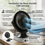 Ventilador De Mesa Portátil Premium 15 x 19 x 10 Cm Usb Ideal para uso em Mesas de trabalho, Estudos, Escritórios, Quartos e Diversos Ambientes - Preto - Imagem 6