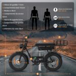 BEMMY Bicicleta Elétrica 1000W: pneus 20x4, bateria 48V e até 50 km/h para mais potência e autonomia. - Imagem 9