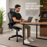 Cadeira de Escritório Presidente Ergonômica Preta: conforto premium, mesh respirável, apoio lombar e reclinação 135° - Imagem 3