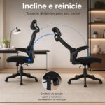 Cadeira de Escritório Presidente Ergonômica Preta: conforto premium, mesh respirável, apoio lombar e reclinação 135° - Imagem 4
