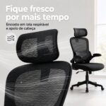 Cadeira de Escritório Presidente Ergonômica Preta: conforto premium, mesh respirável, apoio lombar e reclinação 135° - Imagem 6