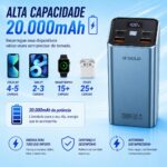 Power Bank A'Gold BTE-92 20000mAh 65W: carga turbo, 4 saídas e visor digital para iPhone, Samsung, Dell e Xiaomi. - Imagem 3