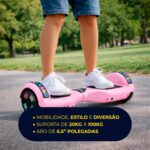 Hoverboard Skate Elétrico 6.5 Brinovar com Bluetooth, LED e bolsa rosa para diversão com equilíbrio e mobilidade segura - Imagem 8