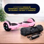 Hoverboard Skate Elétrico 6.5 Brinovar com Bluetooth, LED e bolsa rosa para diversão com equilíbrio e mobilidade segura - Imagem 9