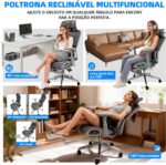 Cadeira Ergonômica Mesh Cinza com apoio 3D, braços 4D e descanso para os pés: conforto e suporte para trabalhar ou jogar. - Imagem 4