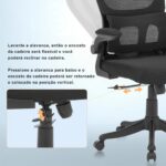 Cadeira de escritório ergonômica preta com suporte lombar, malha respirável e encosto ajustável para máximo conforto. - Imagem 7