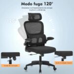 Cadeira de escritório ergonômica preta com suporte lombar, malha respirável e encosto ajustável para máximo conforto. - Imagem 8