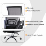 Cadeira de Escritório Oficial Begonia Tela Mesh: conforto ergonômico, ajuste de altura e mobilidade para seu home office. - Imagem 7