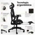Cadeira Ergonômica Vmstark: conforto, ajuste lombar e apoio para pés, ideal para longas horas até 150kg - Imagem 7