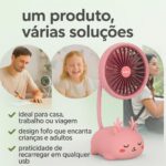 Mini Ventilador Portátil Recarregável Bichinho com Base de Apoio e 3 Velocidades – Silencioso, Fofo e Ideal para Mesa, Viagem e Rotina - Imagem 3