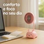 Mini Ventilador Portátil Recarregável Bichinho com Base de Apoio e 3 Velocidades – Silencioso, Fofo e Ideal para Mesa, Viagem e Rotina - Imagem 6