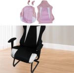 Capa elástica para cadeira gamer: proteção respirável, ajuste firme e fácil instalação para cadeira de escritório e reclinável, rosa e branco - Imagem 4