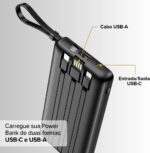 I2GO Power Bank 10000mAh 4 em 1 com cabos acoplados, carregamento prático e portátil para várias conexões - Imagem 5
