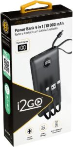 I2GO Power Bank 10000mAh 4 em 1 com cabos acoplados, carregamento prático e portátil para várias conexões - Imagem 10