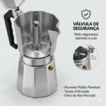Cafeteira Italiana Premium em alumínio polido, café expresso autêntico, segura e compatível com gás, elétrico e vitrocerâmico. - Imagem 4