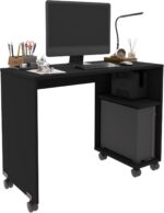 Escrivaninha Beauty preta: mesa moderna para computador e notebook com nicho para gabinete e rodízios. - Imagem 3