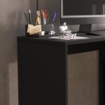 Escrivaninha Beauty preta: mesa moderna para computador e notebook com nicho para gabinete e rodízios. - Imagem 4