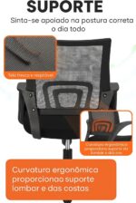 Cadeira de Escritório Ergonômica com apoio lombar, altura ajustável e base cromada para home office confortável e eficiente - Imagem 5