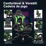 Cadeira Gamer Ergonômica Reclinável Verde com Apoio para Cabeça, Lombar e Pés, Suporta até 150kg, conforto total. - Imagem 3