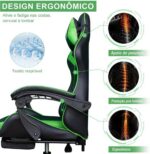 Cadeira Gamer Ergonômica Reclinável Verde com Apoio para Cabeça, Lombar e Pés, Suporta até 150kg, conforto total. - Imagem 4