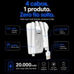 Power Bank 20000mAh Branco com Cabos Integrados e Carregamento Rápido para Celular Android e iOS - Imagem 3