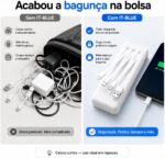 Power Bank 20000mAh Branco com Cabos Integrados e Carregamento Rápido para Celular Android e iOS - Imagem 5