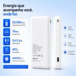 Power Bank 20000mAh Branco com Cabos Integrados e Carregamento Rápido para Celular Android e iOS - Imagem 6