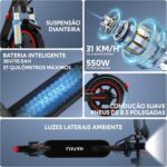 Patinete Elétrico Adulto 550W com 37 km de autonomia, suspensão dianteira e app inteligente para mais conforto e segurança. - Imagem 5