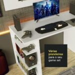 Mesa para Computador Gamer Madesa 9409 e Painel para TV até 50 Polegadas Branco: mais espaço e versatilidade para estudo ou trabalho. - Imagem 7