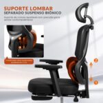Cadeira de Escritório Ergonômica Reclinável 135° com apoio lombar, cabeceira 8D, braços 5D e apoio para pés retrátil. - Imagem 3