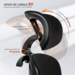Cadeira de Escritório Ergonômica Reclinável 135° com apoio lombar, cabeceira 8D, braços 5D e apoio para pés retrátil. - Imagem 5