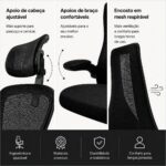 Cadeira de Escritório Ergonômica Reclinável: conforto, suporte lombar e ajuste ideal para home office e gamer - Imagem 9