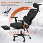 Cadeira de Escritório Ergonômica Reclinável 135° com apoio lombar, cabeceira 8D, braços 5D e apoio para pés retrátil. - Imagem 8